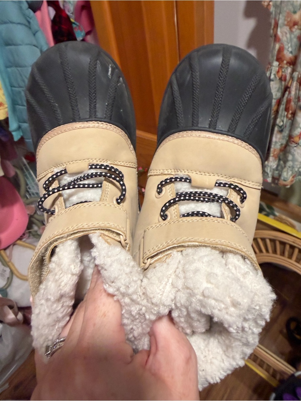 Place Tan and Black Cozy Insulated Winter Duck Boots